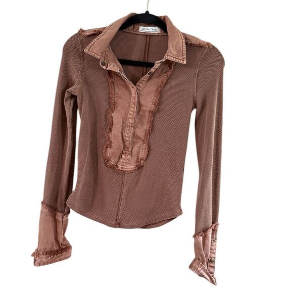 We The Free Brown Ruffled Fitted Blouse - Picture 2 of 9